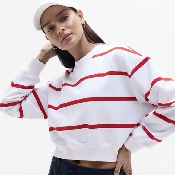 Athleta Tops - NWT Athleta Heavyweight Terry Ultra Crop Crew Sweatshirt White Red Size L